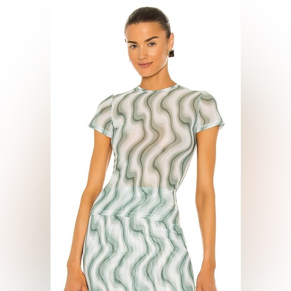 Miaou Womens S Mini Tee Swerve Print Mesh Teal Green Coachella Festival